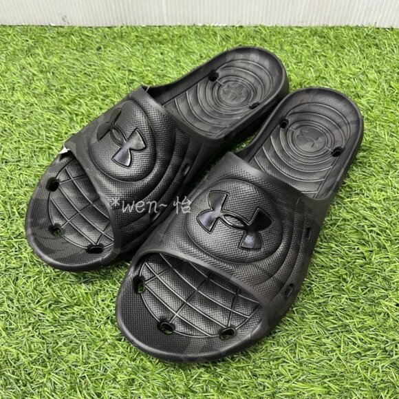 Under Armour UA Locker BLACK Camo Slides Sandals 3024449-002 SIZE 18 NWT main image 4